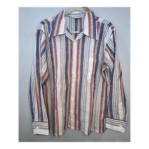 VTG Mens 70s Kmart Multi colored striped Button Up dress shirt 16/16.5 Lrg Disco